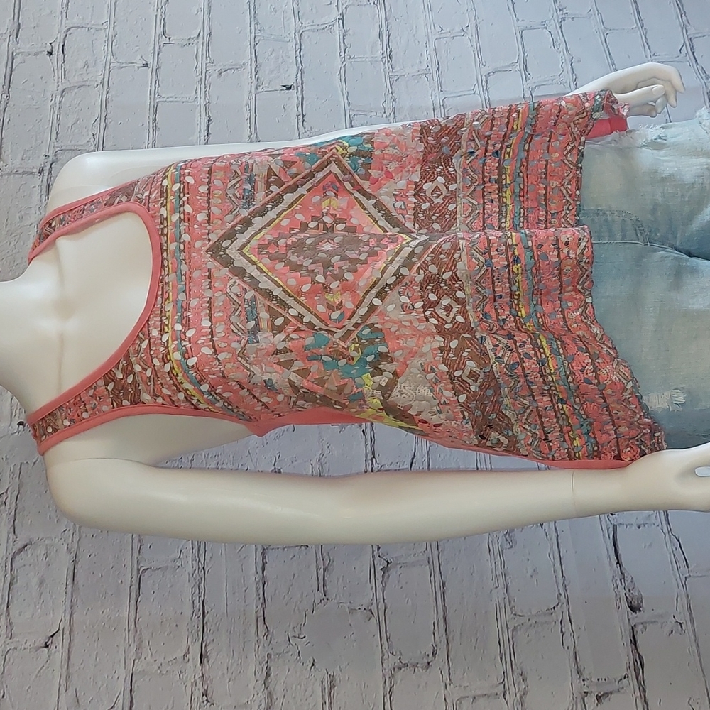 Ransom Crochet Racer Tank Top Coral High Low Tee M Medium